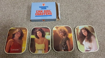 £24.99 • Buy 4 X TENNENTS LAGER CAN GIRL COASTERS FROM THE 70S Very Rare Set (New Old Stock) 