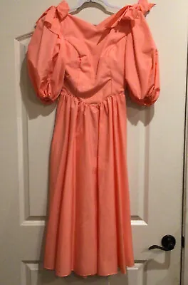 VTG Bridesmaid Special Occasion Dress Orange Peach Handmade Puffy Sleeves Bows • $28