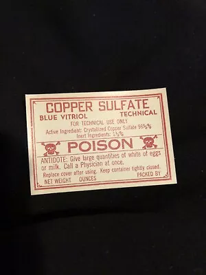 Medicine Bottle Label Original Vintage Poison Quack Pharmacy Copper Sulfate • $1.99