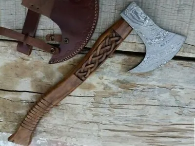 Custom Handmade Damascus Steel Hatchet Tomahawk Axe With Engraved Viking Handle • $99