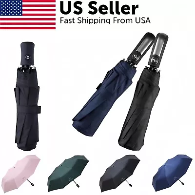 Automatic Umbrella Anti-UV Sun/Rain Windproof 3 Folding Compact Umbrella Black • $13.02
