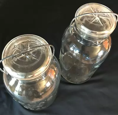 2 VTG ATLAS E-Z SEAL/Unbranded Glass/ 2- 64oz Canning Jars Lid Wire Bail Closure • $12.49