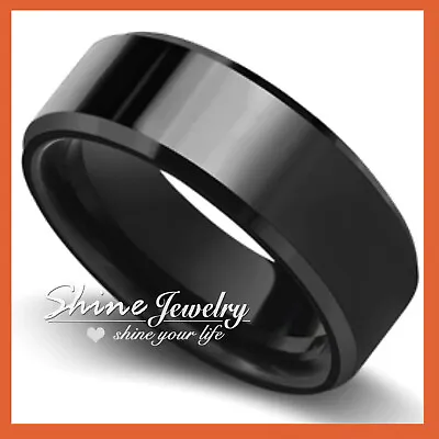 $11.97 • Buy Black Titatnium Mens 8mm Diamond Cut Edge Wedding Annviersary Eternity Band Ring