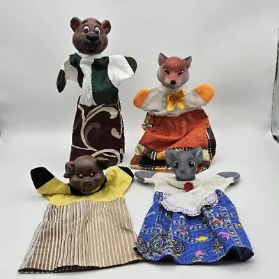4 Vintage Rubber Head & Cloth Animal Hand Puppets: Pig Fox Mouse & Bear • $28