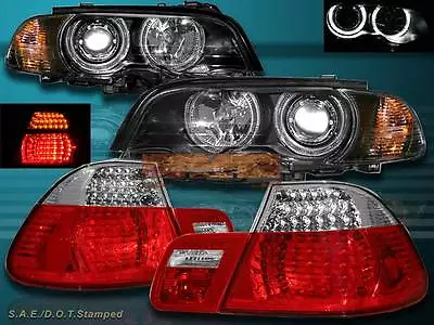 00-03 Bmw 2dr E46 Halo Projector Headlights&corner Lamps Blk & Led Tail Lights • $432.59