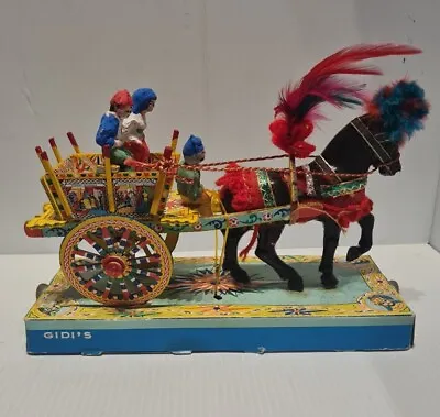 Vintage 60s Gidi's Handmade Horse And Cart Model Folk Art Sicily Sicilian Base • $49.78