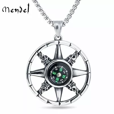 MENDEL Cool Mens Working Nautical Compass Necklace Pendant Stainless Steel Chain • $11.99