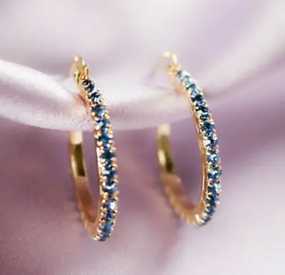 1Ct Round Lab Created Blue Tanzanite Huggie Hoop Earrings 14K Rose Gold Plated • $171.19