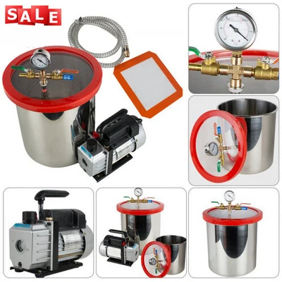 $155 • Buy 5Gallon 21L Stainless Steel Vacuum Degassing Chamber Silicone 3CFM W/ Pump Hose