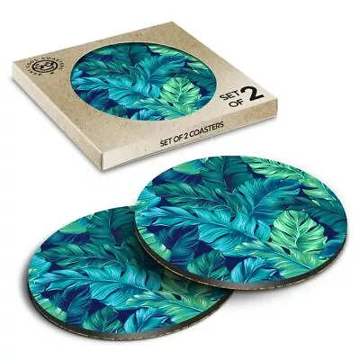 £4.99 • Buy 2 X Boxed Round Coasters - Turquoise Green Tropical Leaves Surf  #24337
