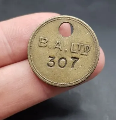 Old Vintage/Antique Brass Railroad Railway Check Token - B.A. Ltd 307 • £14.99