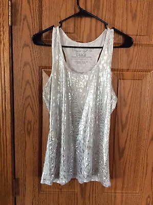 Cowgirl Tuff Sleeveless Tank Top Large White/Silver Foil EUC • $12.99