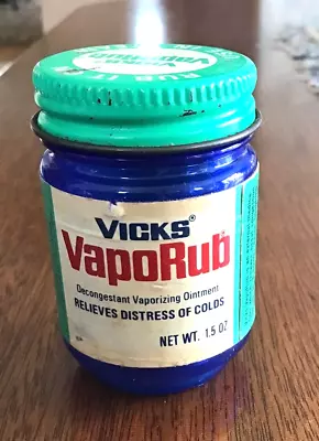 Vintage Vicks VapoRub Cobalt Blue Plastic Jar Metal Lid Paper Label 1.5 Oz Empty • $6.99