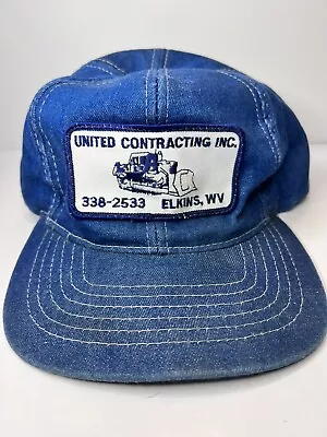 Vtg Denim Large Patch Trucker Hat United Contracting Inc Elkins WV Snapback #2 • $15
