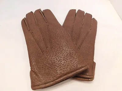 *new Designer Men's Camel Leather Winter Gloves Acrylic Knit Lining Size Large • $24.99