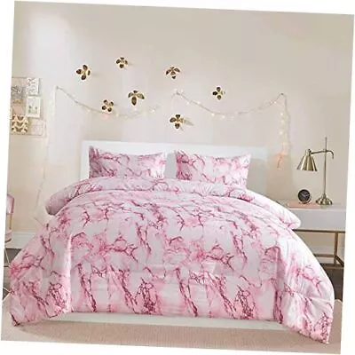  Comforter Set Size Pink Marble Pattern Print Queen Pink Marble Comforter Set • £65.61