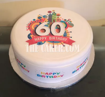 60th Birthday Pre-cut Edible Icing Cake Topper Or Ribbon 02 • £5.45