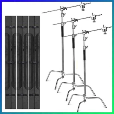 3Pack 3.3m Heavy Duty C Stand Light Studio Boom Arm Grip Heads Stainless Steel • $450