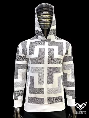 New Mens White Slim Fit Hoodie Sweatshirt Black Checker Pattern Rhinestones • $39.99