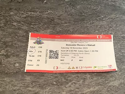 Doncaster Rovers V Walsall Fc   Football Ticket  Div 2  2023/24 • £1.49