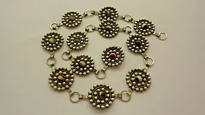 Vintage Beaded Mexican Siliver Necklace/Small Belt? Flower Repousse • $95.99