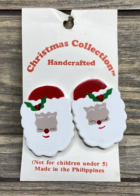 $24.99 • Buy Vtg Christmas Earrings Santa Claus Red Hat Holly Berries 1.5”