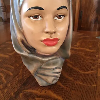 Vintage MCM Chalkware Women Head Bust Scarf Wrap Full Lips Sexy Eyes • $45