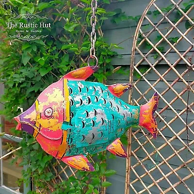 Colourful Hanging Fish Lantern Candle Holder Ornament Decoration Garden / Indoor • £13.95