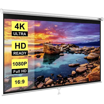 100 Inch 16:9 Manual Pull Down Projector Projection Screen Home Theater Movie • $59.99