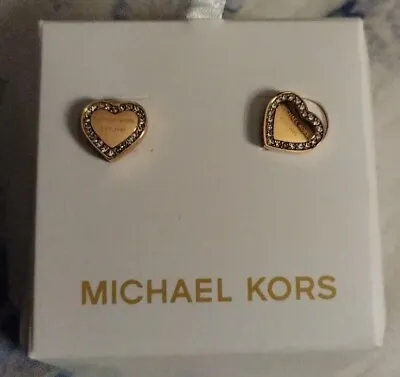 MICHAEL KORS Gold Tone Pave Crystals Heart Love Studs Earrings  • $15.99