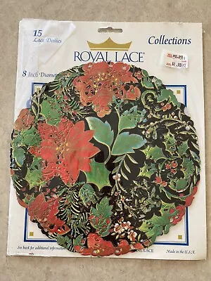 Vintage Doilies Christmas Holiday Poinsettia Royal Lace 15 PC 8  Open Package • $5