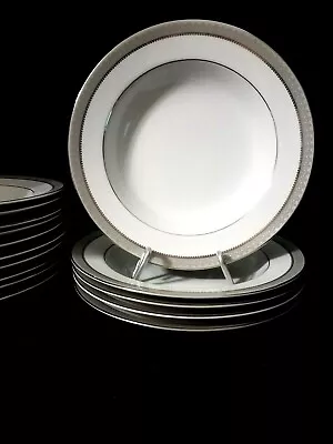 *MIKASA PLATINUM CROWN L3428 Porcelain White Silver (5) 8.5  Rimmed Soup Bowls • $24.95