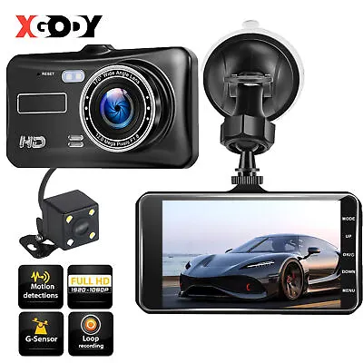 $34.99 • Buy XGODY 1080P Dual Lens  Dash Cam Front And Rear Car Camera Reversing Night Vision