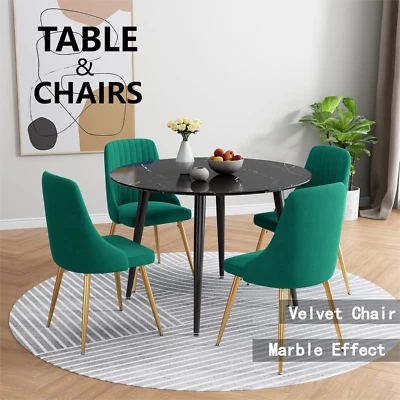 $597.08 • Buy 4 SEATER Roung Marble Effect  Dining Set