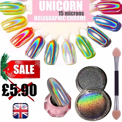 Unicorn Nail Powder Holographic Effect Mirror Holo Chrome Nails Pigment 15µ! Q15 • $5.84