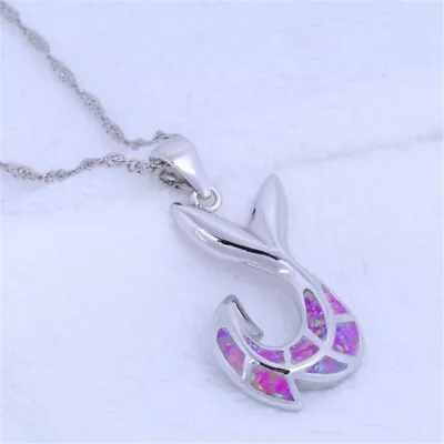 Fashion Silver Simulated Opal Purple Fish Tail Pendant Necklace Birthday Jewelry • $0.01