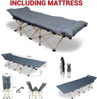 Heavy Duty Single Folding Camping Cot Bed With Comfy Mattress - Outdoor - Guest • £54.99