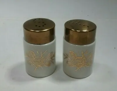 Vintage I.W. Rice & Co. Hand-Painted Gold Tone Floral Salt & Pepper Shakers 2  • $6.99