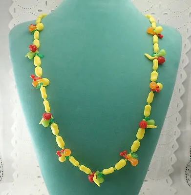 Vintage Early Plastic Fruit Salad Apple Pear Cherry Banana 31  Necklace • $24.95
