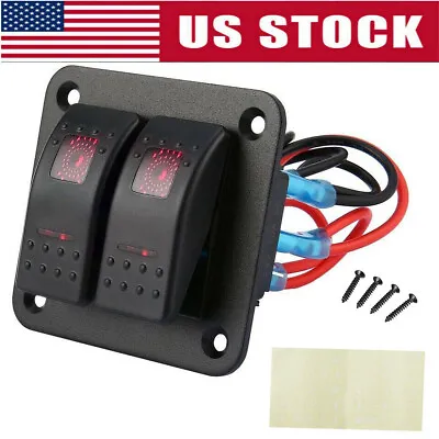 Red LED 2 Gang ON-OFF Toggle Switch Panel 2 USB 12V Car Boat Marine RV Truck • $11.95
