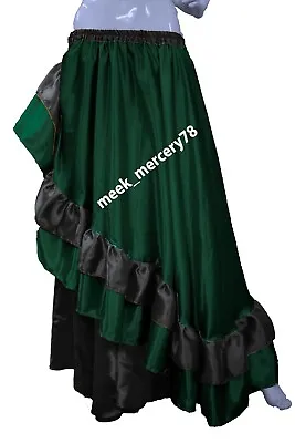 Half Circle Satin Dark Green Pleated Skirt Belly Dance Women Steampunk Skirt S57 • $42.27