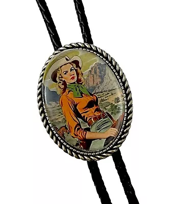 Western Cowgirl On A Horse Bolo Tie - Personalized Cord Color length  And Tips • $9.99