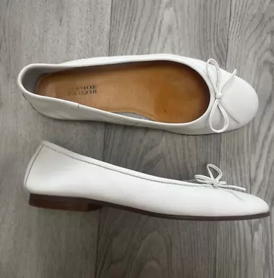 The Shoe Tailor Ladies Ballerina Shoes Size 6 White Leather With Bow • £14