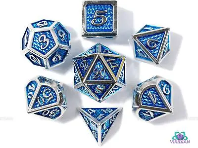 Aqua Dragon | Blue Scales Large Metal Dice Set (7) | Dungeons And Dragons (DnD) • $22.75