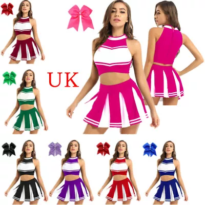 Women's Cheerleader Cosplay Outfits Crop Top And Skirt Cheerleading Costume Rave • £31.09