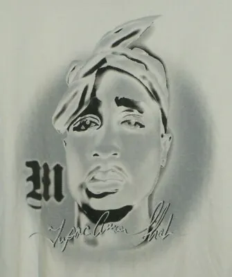 Makaveli Tupac Shakur Drawing Men's White Shirt 2XL HIP HOP RAP URBAN ART • $29.71