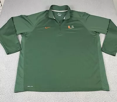 Miami Hurricanes Nike Dri-Fit Shirt Mens 3XL Green 1/4 Zip Raglan Long Sleeve • $24.99