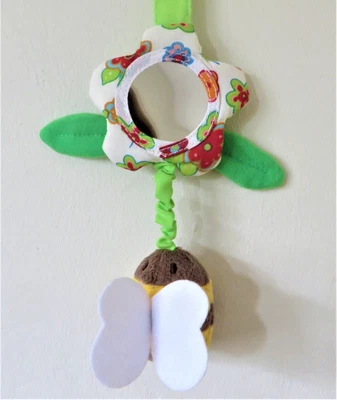 Baby Cot Pram Toy Plush Soft Bumble Bee Rattle & Flower Mirror - Latitude Enfant • £11.99