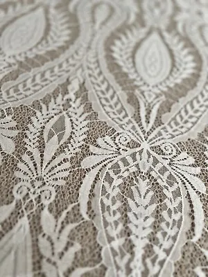 Ivory Bridal Scallop Lace Chantilly Raschel Boho Lace Bold Leaf Design • £13