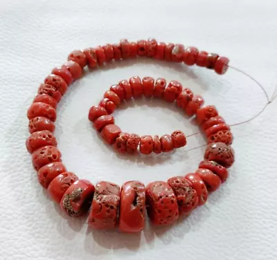 Vintage Natural Italian Coral Beads Gemstone. Sea Red Coral Loose Beads Strand • $150.86